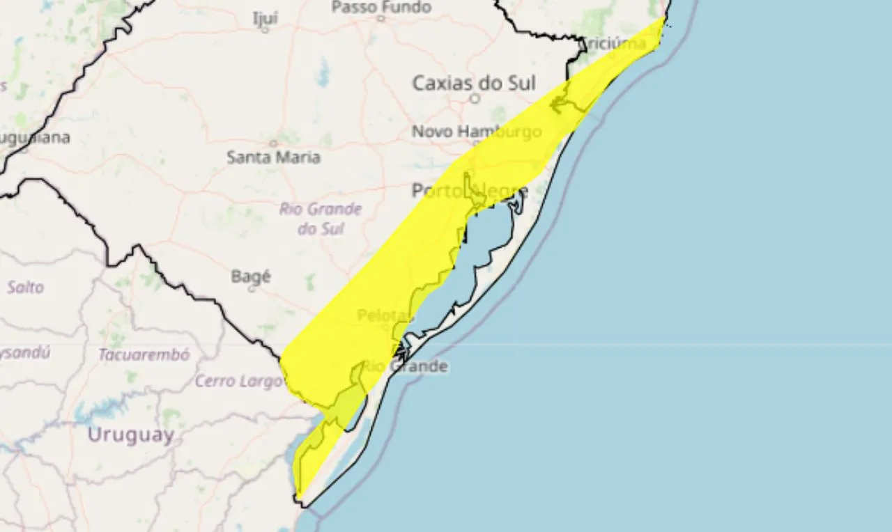 Trata-se de um alerta amarelo para ventos costeiros e movimentação de dunas